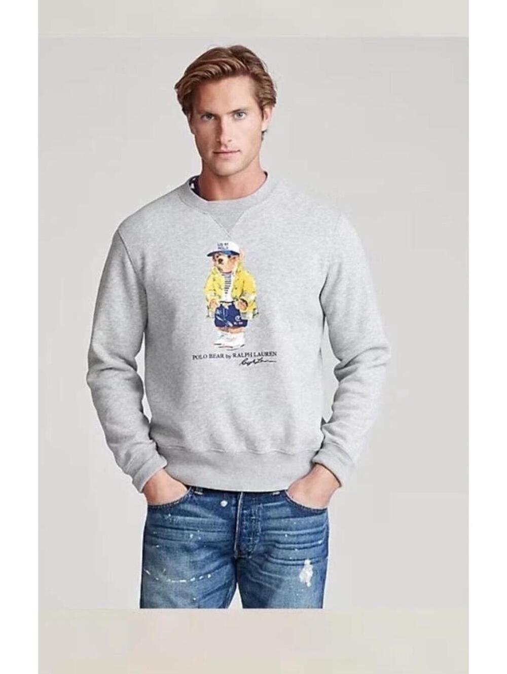 Polo Ralph Lauren Bear Men XL Long Sleeve Crewneck Sweatshirt Blue White Striped